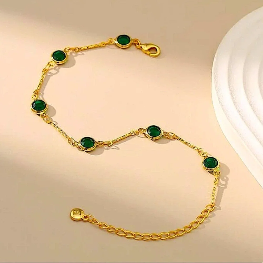 NEW 18K GOLD PLATED EMERALD GREEN ZIRCON BRACELET